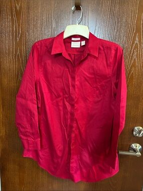 Chico's Women's Vibrant Red Button-Front Dress Shirt Cotton size 2